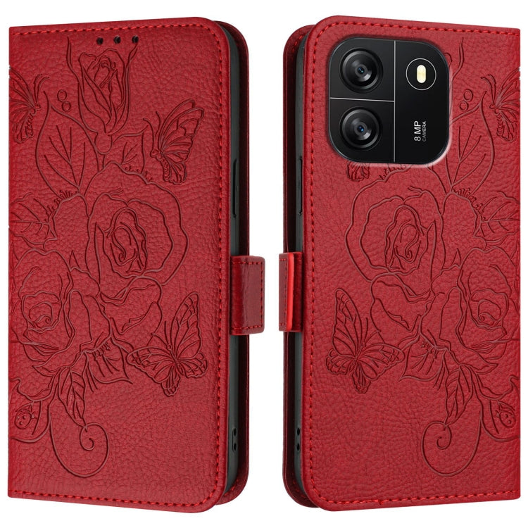 For Blackview WAVE 6C Embossed Rose RFID Anti-theft Leather Phone Case(Red) - More Brand by PMC TechLife | Online Shopping South Africa | PMC TechLife | Buy Now Pay Later Mobicred