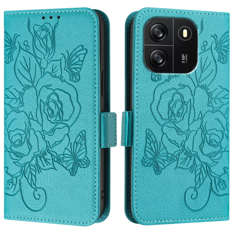 For Blackview WAVE 6C Embossed Rose RFID Anti-theft Leather Phone Case(Light Blue) - More Brand by PMC TechLife | Online Shopping South Africa | PMC TechLife | Buy Now Pay Later Mobicred