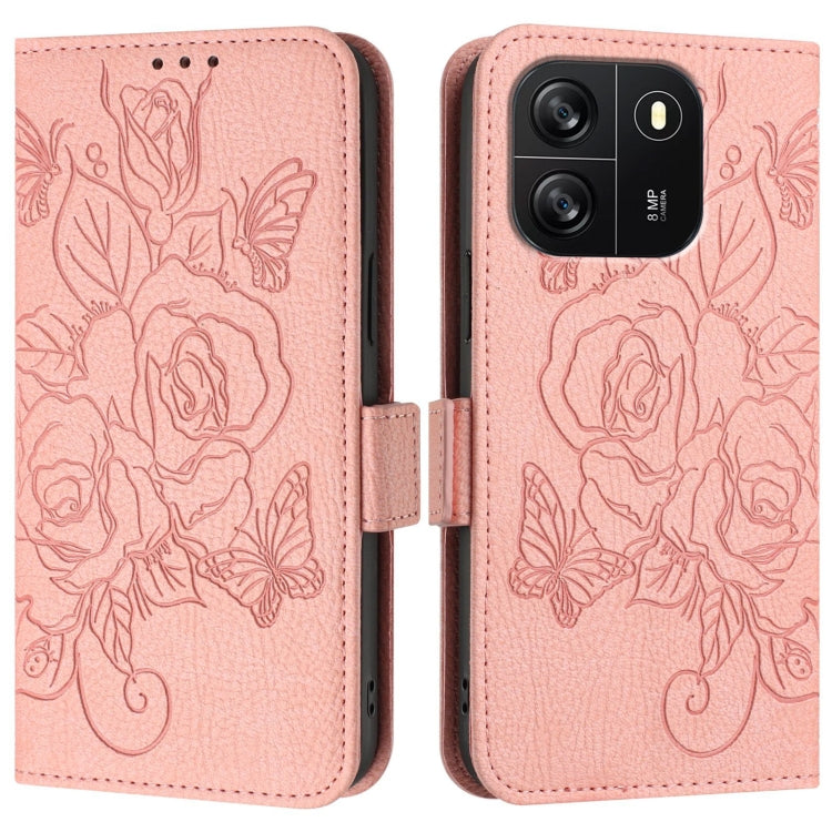 For Blackview WAVE 6C Embossed Rose RFID Anti-theft Leather Phone Case(Pink) - More Brand by PMC TechLife | Online Shopping South Africa | PMC TechLife | Buy Now Pay Later Mobicred