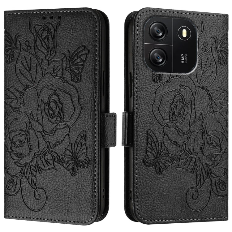 For Blackview WAVE 6C Embossed Rose RFID Anti-theft Leather Phone Case(Black) - More Brand by PMC TechLife | Online Shopping South Africa | PMC TechLife | Buy Now Pay Later Mobicred