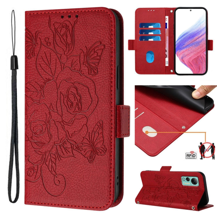 For Ulefone Note 14 Embossed Rose RFID Anti-theft Leather Phone Case(Red) - Ulefone Cases by PMC Jewellery | Online Shopping South Africa | PMC Jewellery | Buy Now Pay Later Mobicred