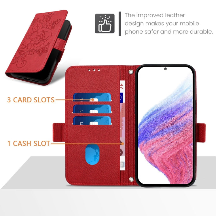 For Ulefone Note 14 Embossed Rose RFID Anti-theft Leather Phone Case(Red) - Ulefone Cases by PMC Jewellery | Online Shopping South Africa | PMC Jewellery | Buy Now Pay Later Mobicred
