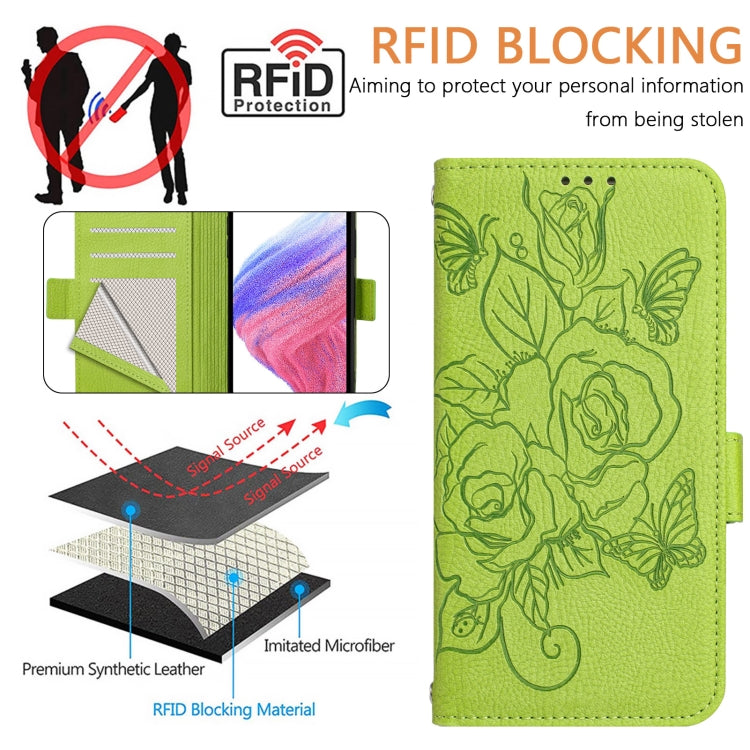 For Ulefone Note 18 Ultra Embossed Rose RFID Anti-theft Leather Phone Case(Green) - Ulefone Cases by PMC Jewellery | Online Shopping South Africa | PMC Jewellery | Buy Now Pay Later Mobicred