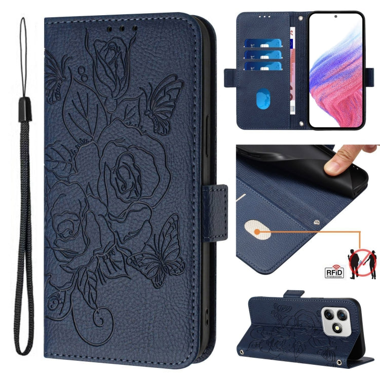 For Ulefone Note 18 Ultra Embossed Rose RFID Anti-theft Leather Phone Case(Dark Blue) - free shipping - PMC Jewellery - Order now!