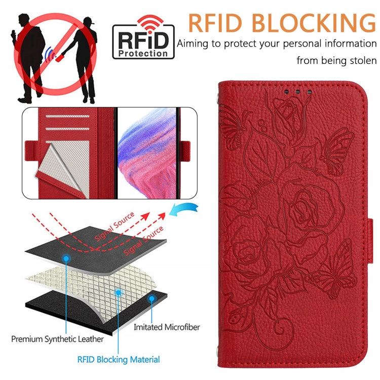For Google Pixel 9 / 9 Pro Embossed Rose RFID Anti-theft Leather Phone Case(Red) - Google Cases by PMC TechLife | Online Shopping South Africa | PMC TechLife | Buy Now Pay Later Mobicred