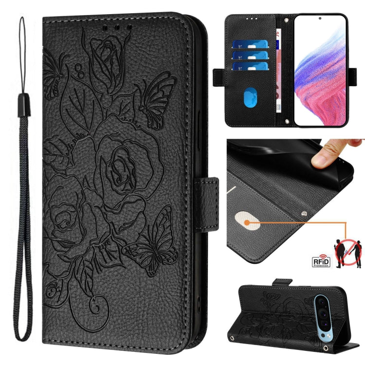 For Google Pixel 9 / 9 Pro Embossed Rose RFID Anti-theft Leather Phone Case(Black) - free shipping - PMC TechLife - Order now!