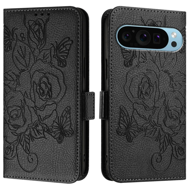 For Google Pixel 9 / 9 Pro Embossed Rose RFID Anti-theft Leather Phone Case(Black) - free shipping - PMC TechLife - Order now!