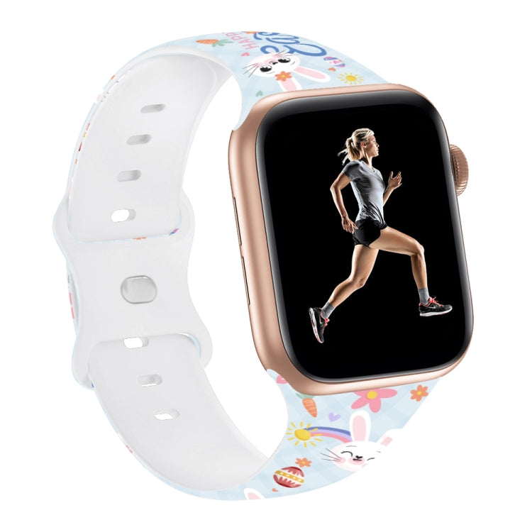 For Apple Watch SE 2023 44mm Butterfly Buckle Easter Printed Silicone Watch Band(Bunny Blue) - Watch Bands by PMc TechLife | Online Shopping South Africa | PMc TechLife | Buy Now Pay Later Mobicred