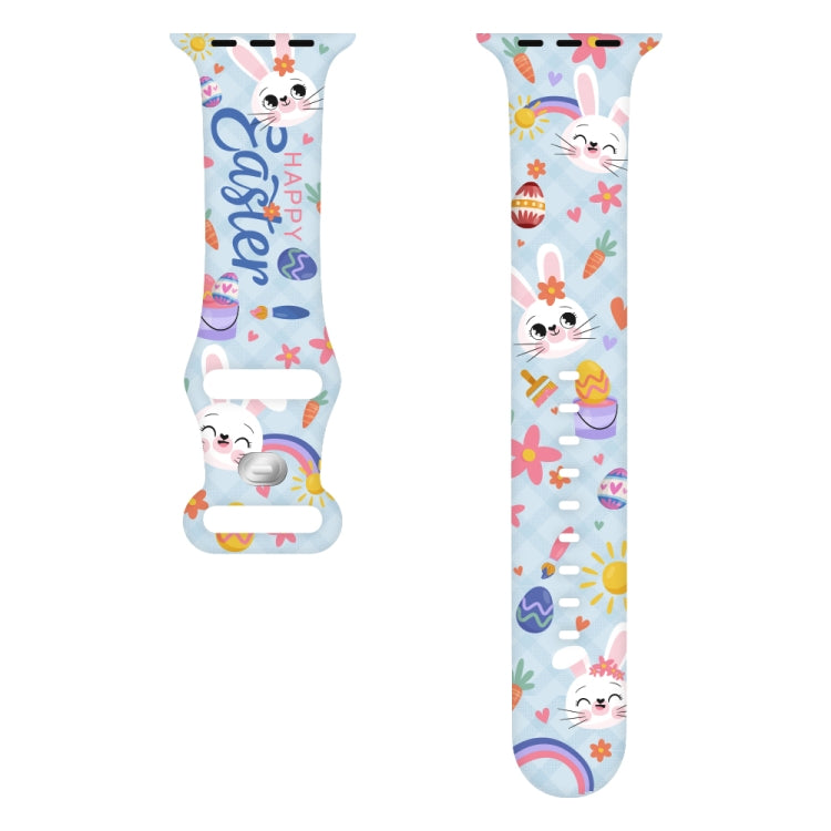 For Apple Watch SE 2023 44mm Butterfly Buckle Easter Printed Silicone Watch Band(Bunny Blue) - Watch Bands by PMc TechLife | Online Shopping South Africa | PMc TechLife | Buy Now Pay Later Mobicred