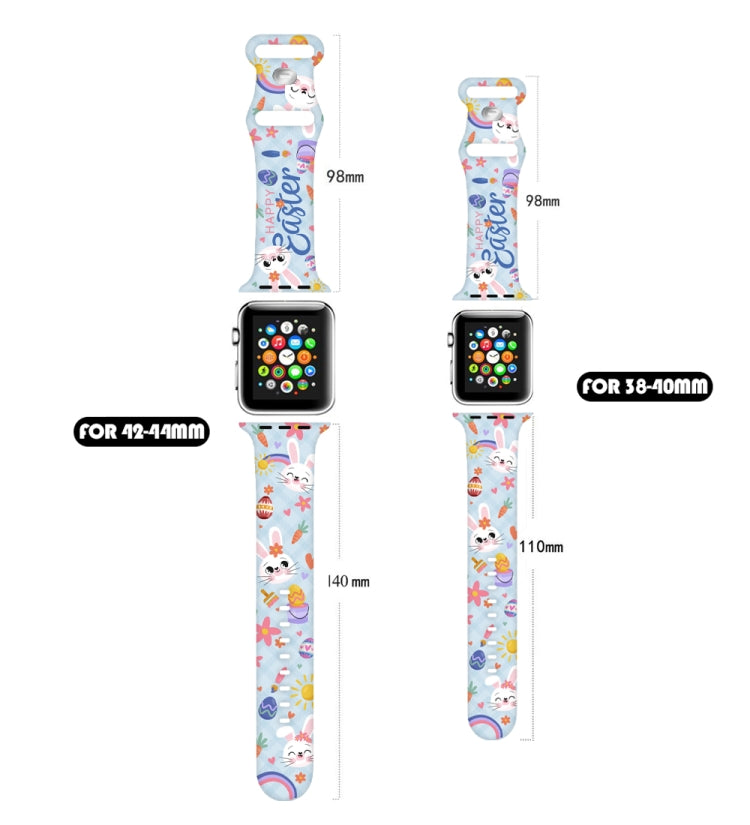 For Apple Watch SE 2023 44mm Butterfly Buckle Easter Printed Silicone Watch Band(Bunny Blue) - Watch Bands by PMc TechLife | Online Shopping South Africa | PMc TechLife | Buy Now Pay Later Mobicred