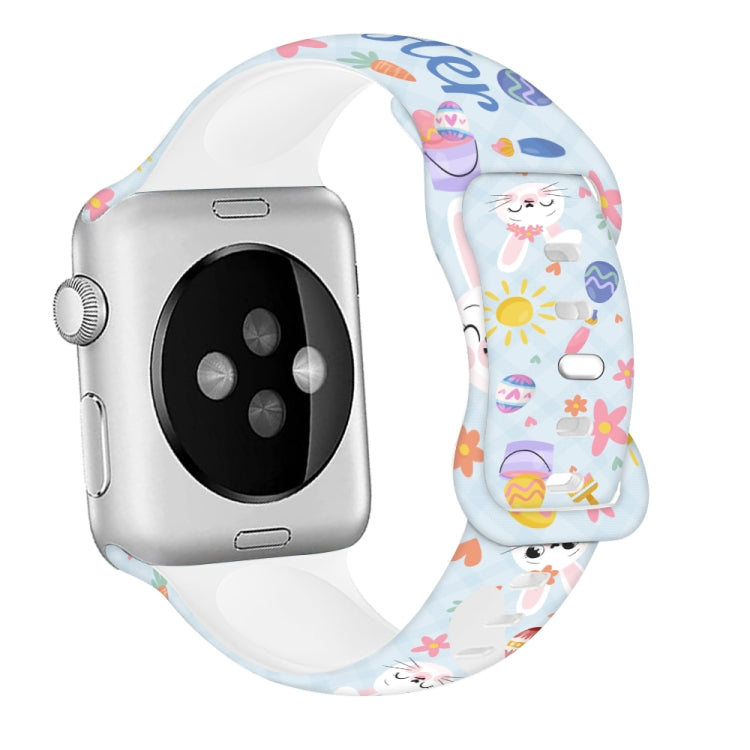 For Apple Watch SE 2023 44mm Butterfly Buckle Easter Printed Silicone Watch Band(Bunny Blue) - Watch Bands by PMc TechLife | Online Shopping South Africa | PMc TechLife | Buy Now Pay Later Mobicred