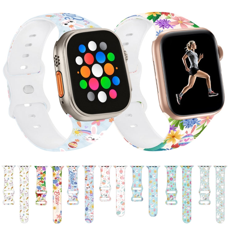 For Apple Watch SE 2023 44mm Butterfly Buckle Easter Printed Silicone Watch Band(Bunny Blue) - Watch Bands by PMc TechLife | Online Shopping South Africa | PMc TechLife | Buy Now Pay Later Mobicred