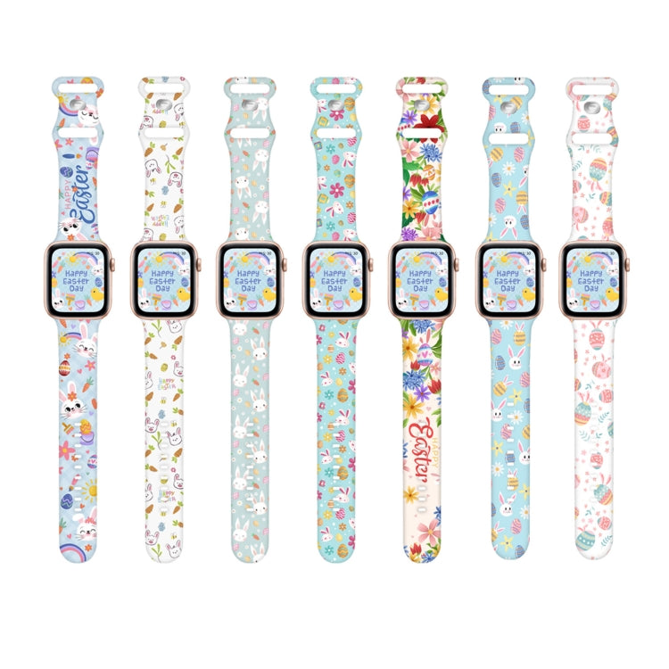 For Apple Watch SE 2023 44mm Butterfly Buckle Easter Printed Silicone Watch Band(Bunny Blue) - Watch Bands by PMc TechLife | Online Shopping South Africa | PMc TechLife | Buy Now Pay Later Mobicred