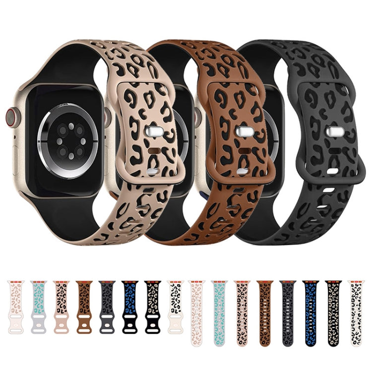 For Apple Watch Series 6 40mm Concave Leopard Printed Silicone Watch Band(Black Blue) - Watch Bands by PMc TechLife | Online Shopping South Africa | PMc TechLife | Buy Now Pay Later Mobicred