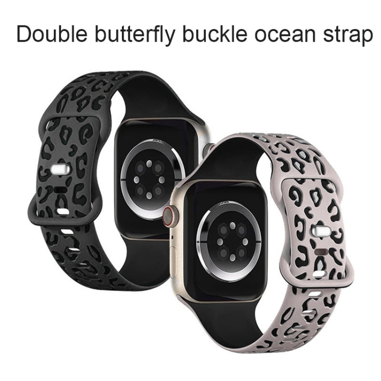 For Apple Watch Series 6 40mm Concave Leopard Printed Silicone Watch Band(Black Blue) - Watch Bands by PMc TechLife | Online Shopping South Africa | PMc TechLife | Buy Now Pay Later Mobicred