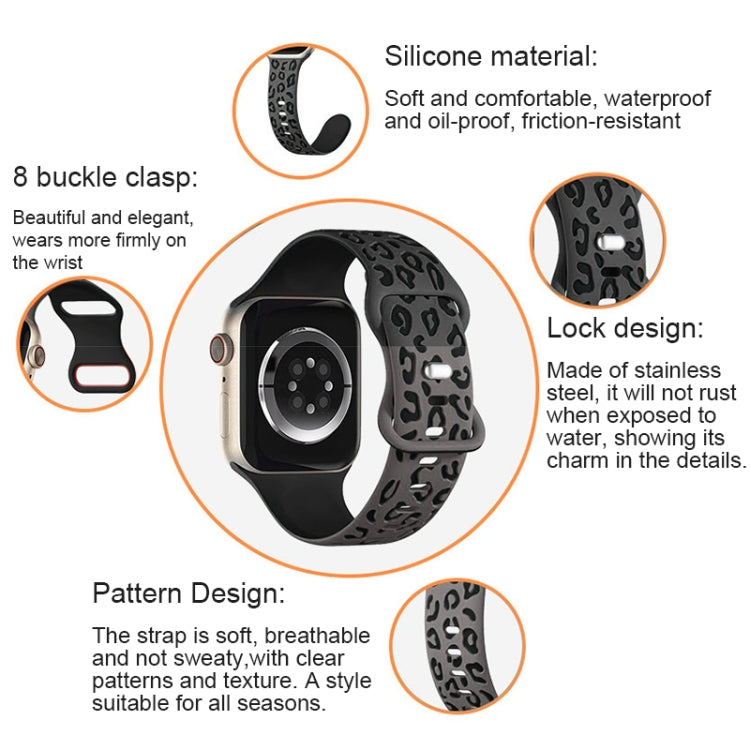 For Apple Watch Series 6 40mm Concave Leopard Printed Silicone Watch Band(Black Blue) - Watch Bands by PMc TechLife | Online Shopping South Africa | PMc TechLife | Buy Now Pay Later Mobicred