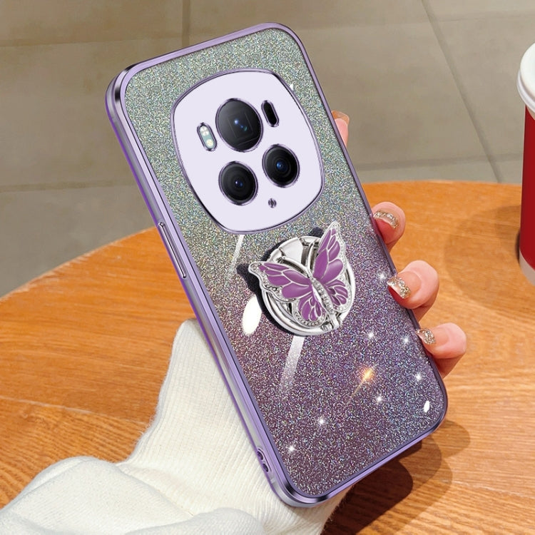 For Honor Magic6 Pro Plated Gradient Glitter Butterfly Holder TPU Phone Case(Purple) - free shipping - PMC Jewellery - Order now!
