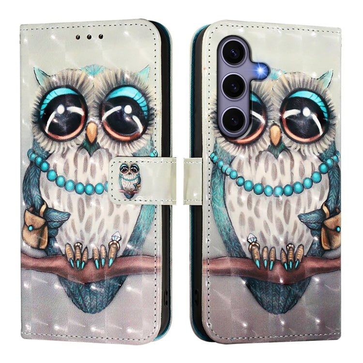 For Samsung Galaxy S25 5G 3D Painting Horizontal Flip Leather Phone Case(Grey Owl) - Galaxy S25 5G Cases by PMC Jewellery | Online Shopping South Africa | PMC Jewellery | Buy Now Pay Later Mobicred