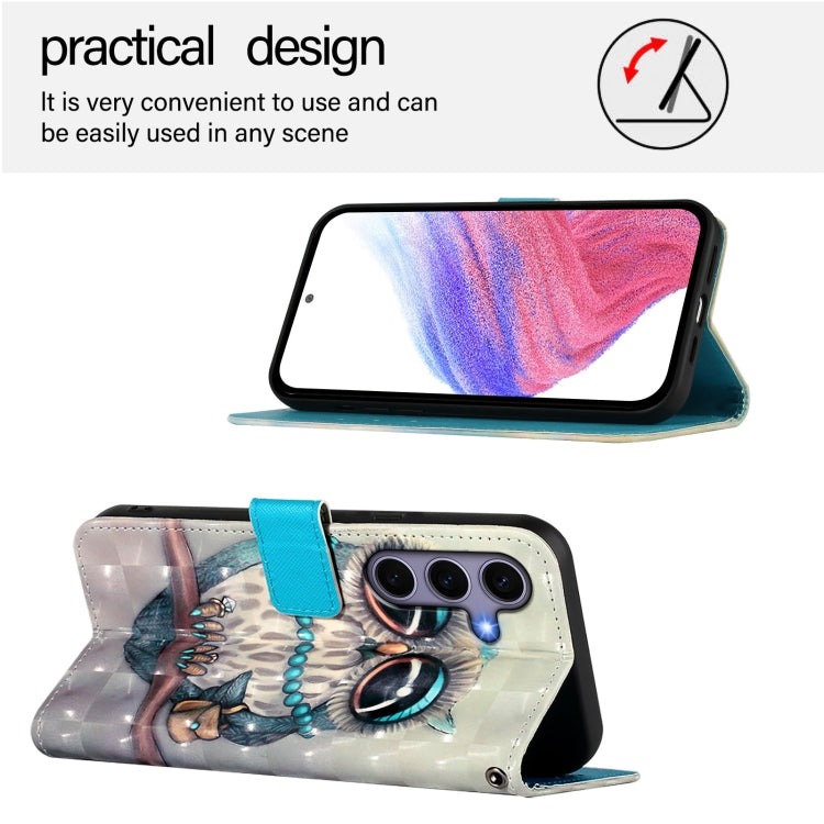 For Samsung Galaxy S25 5G 3D Painting Horizontal Flip Leather Phone Case(Grey Owl) - Galaxy S25 5G Cases by PMC Jewellery | Online Shopping South Africa | PMC Jewellery | Buy Now Pay Later Mobicred