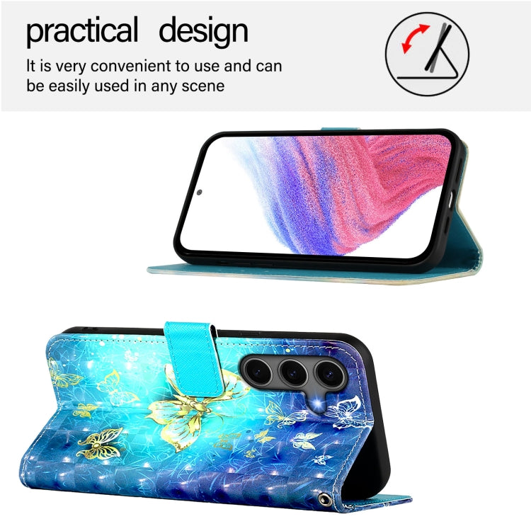 For Samsung Galaxy S25+ 5G 3D Painting Horizontal Flip Leather Phone Case(Golden Butterfly) - Galaxy S25+ 5G Cases by PMC Jewellery | Online Shopping South Africa | PMC Jewellery | Buy Now Pay Later Mobicred