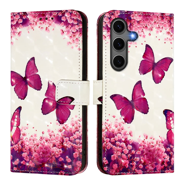 For Samsung Galaxy S25+ 5G 3D Painting Horizontal Flip Leather Phone Case(Rose Butterfly) - Galaxy S25+ 5G Cases by PMC Jewellery | Online Shopping South Africa | PMC Jewellery | Buy Now Pay Later Mobicred