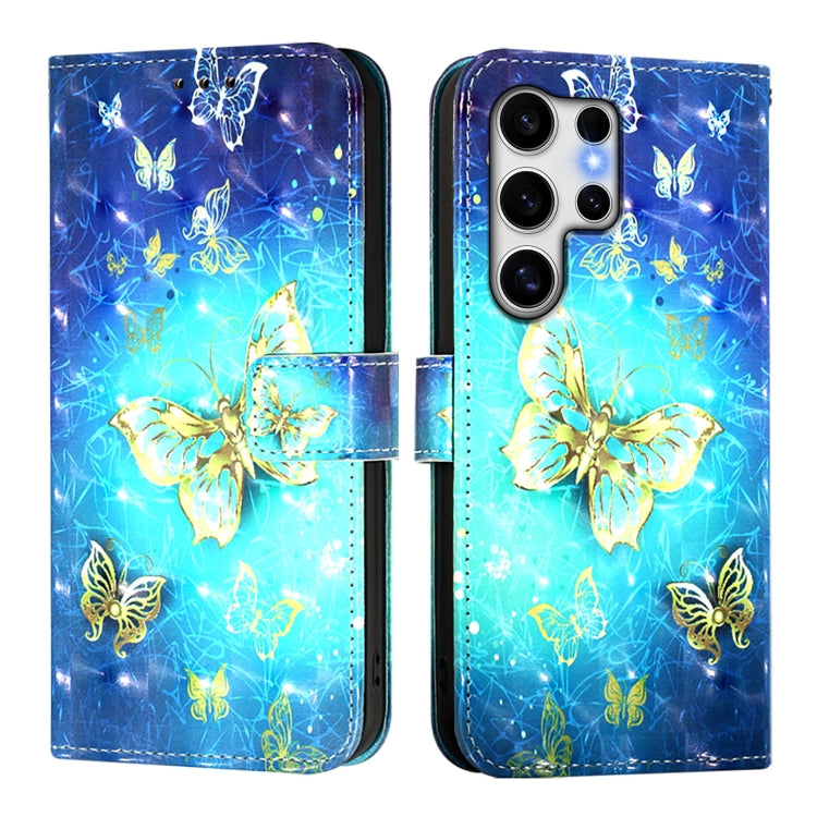 For Samsung Galaxy S25 Ultra 5G 3D Painting Horizontal Flip Leather Phone Case(Golden Butterfly) - Galaxy S25 Ultra 5G Cases by PMC Jewellery | Online Shopping South Africa | PMC Jewellery | Buy Now Pay Later Mobicred
