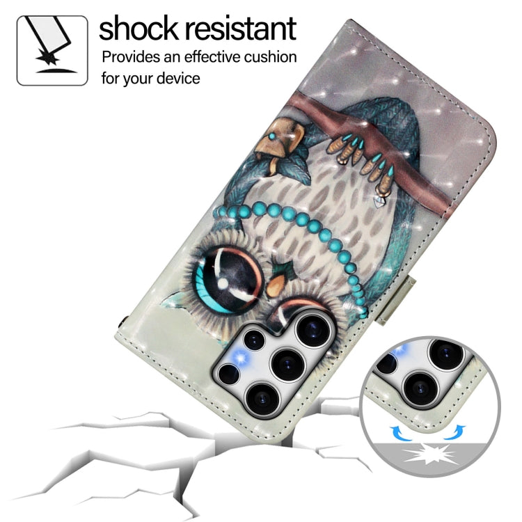 For Samsung Galaxy S25 Ultra 5G 3D Painting Horizontal Flip Leather Phone Case(Grey Owl) - Galaxy S25 Ultra 5G Cases by PMC Jewellery | Online Shopping South Africa | PMC Jewellery | Buy Now Pay Later Mobicred