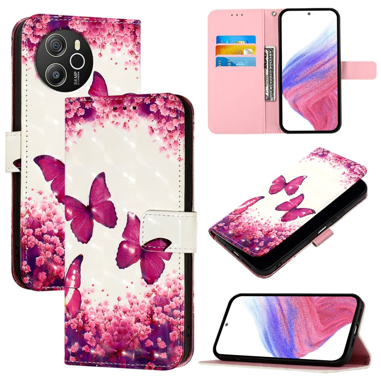 For Blackview Shark 8 3D Painting Horizontal Flip Leather Phone Case(Rose Butterfly) - More Brand by PMC TechLife | Online Shopping South Africa | PMC TechLife | Buy Now Pay Later Mobicred