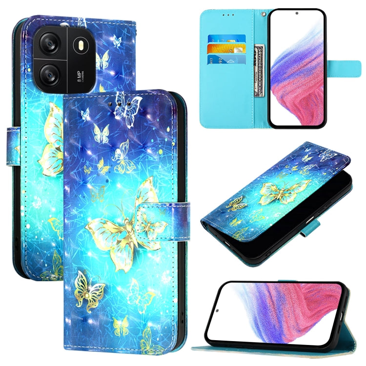 For Blackview Wave 6C 3D Painting Horizontal Flip Leather Phone Case(Golden Butterfly) - More Brand by PMC TechLife | Online Shopping South Africa | PMC TechLife | Buy Now Pay Later Mobicred