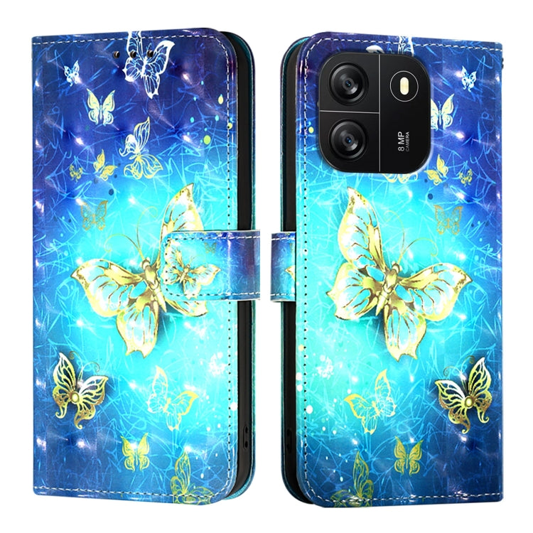 For Blackview Wave 6C 3D Painting Horizontal Flip Leather Phone Case(Golden Butterfly) - More Brand by PMC TechLife | Online Shopping South Africa | PMC TechLife | Buy Now Pay Later Mobicred