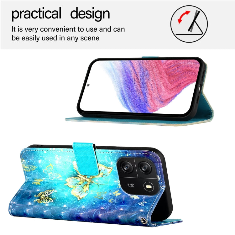 For Blackview Wave 6C 3D Painting Horizontal Flip Leather Phone Case(Golden Butterfly) - More Brand by PMC TechLife | Online Shopping South Africa | PMC TechLife | Buy Now Pay Later Mobicred