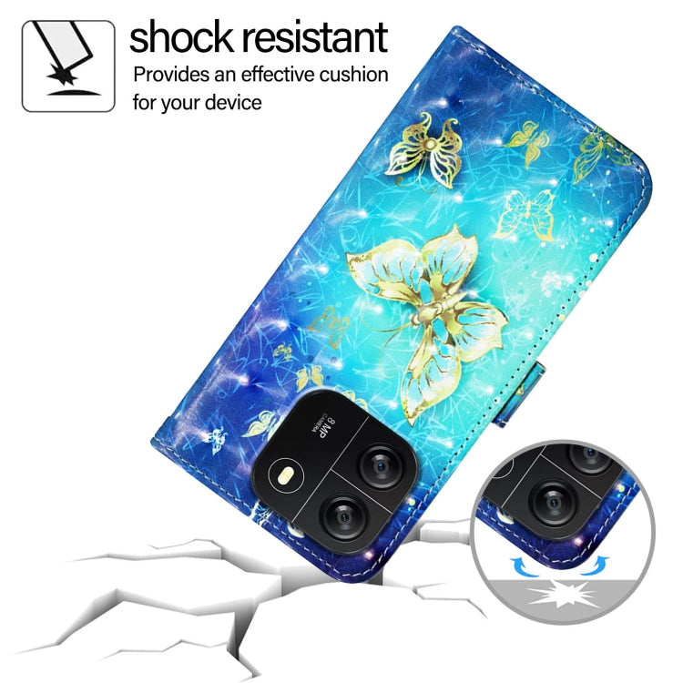 For Blackview Wave 6C 3D Painting Horizontal Flip Leather Phone Case(Golden Butterfly) - More Brand by PMC TechLife | Online Shopping South Africa | PMC TechLife | Buy Now Pay Later Mobicred