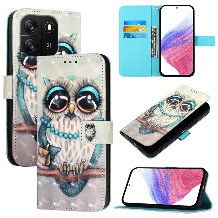 For Blackview Wave 6C 3D Painting Horizontal Flip Leather Phone Case(Grey Owl) - More Brand by PMC TechLife | Online Shopping South Africa | PMC TechLife | Buy Now Pay Later Mobicred