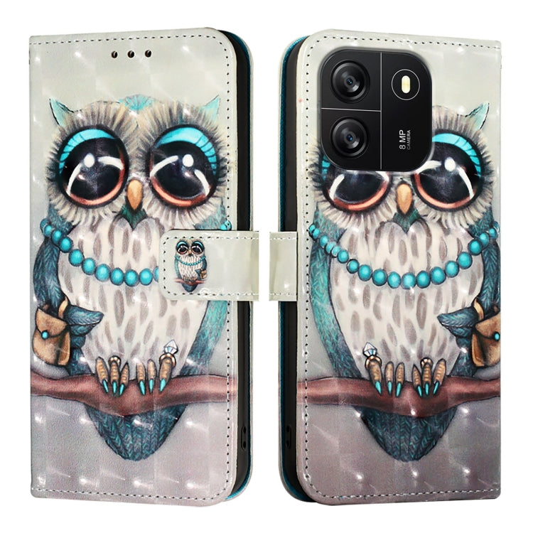 For Blackview Wave 6C 3D Painting Horizontal Flip Leather Phone Case(Grey Owl) - More Brand by PMC TechLife | Online Shopping South Africa | PMC TechLife | Buy Now Pay Later Mobicred