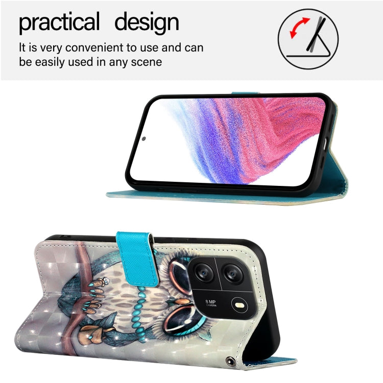 For Blackview Wave 6C 3D Painting Horizontal Flip Leather Phone Case(Grey Owl) - More Brand by PMC TechLife | Online Shopping South Africa | PMC TechLife | Buy Now Pay Later Mobicred