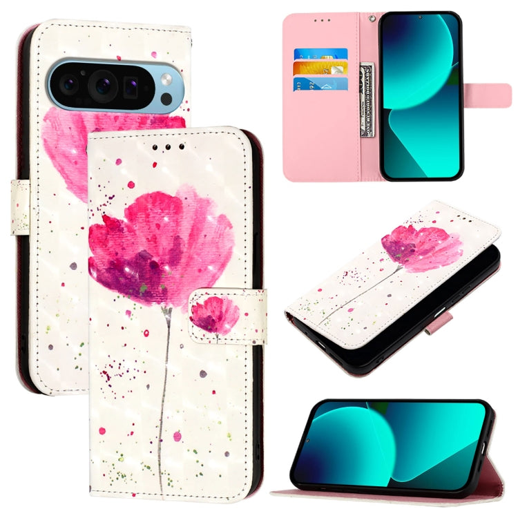 For Google Pixel 9 3D Painting Horizontal Flip Leather Phone Case(Flower) - Google Cases by PMC TechLife | Online Shopping South Africa | PMC TechLife | Buy Now Pay Later Mobicred
