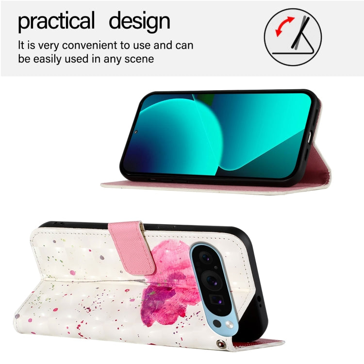 For Google Pixel 9 3D Painting Horizontal Flip Leather Phone Case(Flower) - Google Cases by PMC TechLife | Online Shopping South Africa | PMC TechLife | Buy Now Pay Later Mobicred