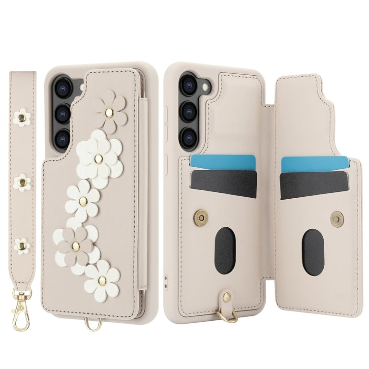 For Samsung Galaxy S25+ 5G Crossbody Flower Pattern Leather Phone Case(White) - free shipping - PMC Jewellery - Order now!