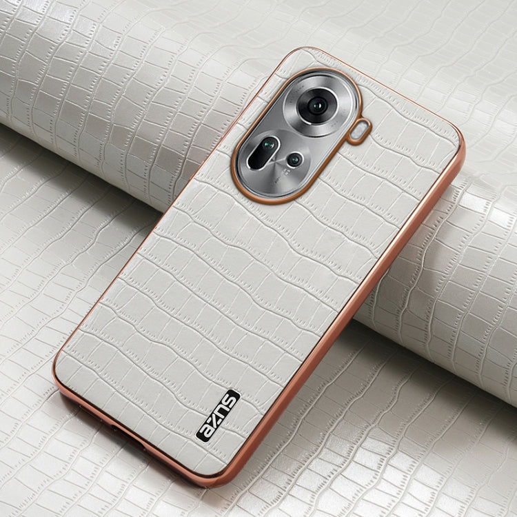 For OPPO Reno11 Global AZNS Electroplated Frame Crocodile Texture Full Coverage Phone Case(White) - OPPO Cases by AZNS | Online Shopping South Africa | PMC Jewellery | Buy Now Pay Later Mobicred