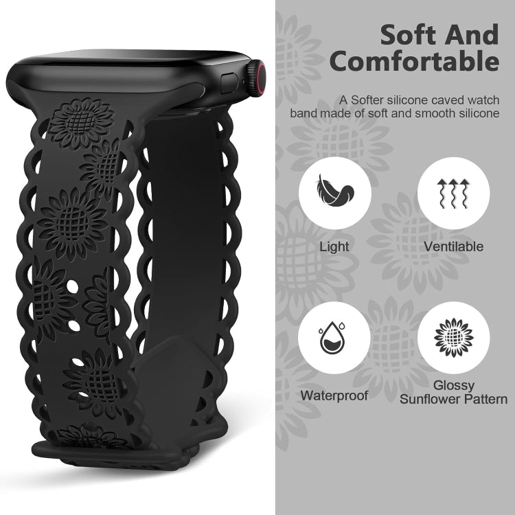 For Apple Watch SE 2023 44mm Lace Sunflower Embossed Silicone Watch Band(Black) - Watch Bands by PMc TechLife | Online Shopping South Africa | PMc TechLife | Buy Now Pay Later Mobicred