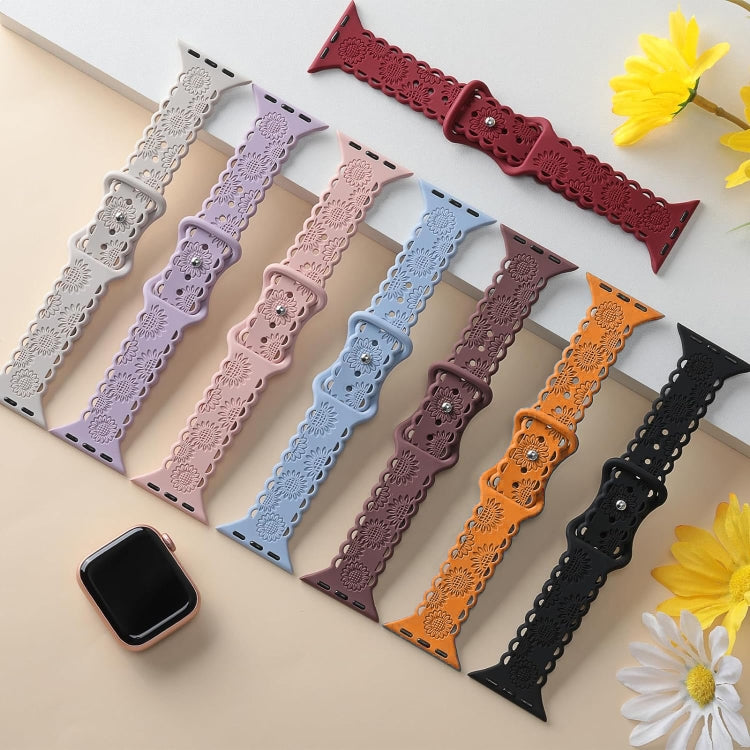 For Apple Watch SE 2023 44mm Lace Sunflower Embossed Silicone Watch Band(Black) - Watch Bands by PMc TechLife | Online Shopping South Africa | PMc TechLife | Buy Now Pay Later Mobicred