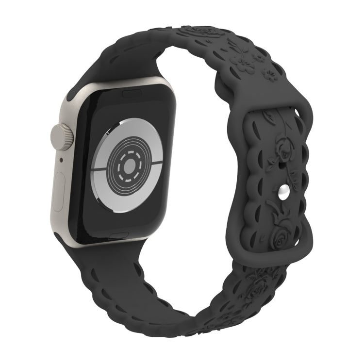 For Apple Watch SE 2023 44mm Lace 3D Rose Embossed Silicone Watch Band(Black) - Watch Bands by PMc TechLife | Online Shopping South Africa | PMc TechLife | Buy Now Pay Later Mobicred
