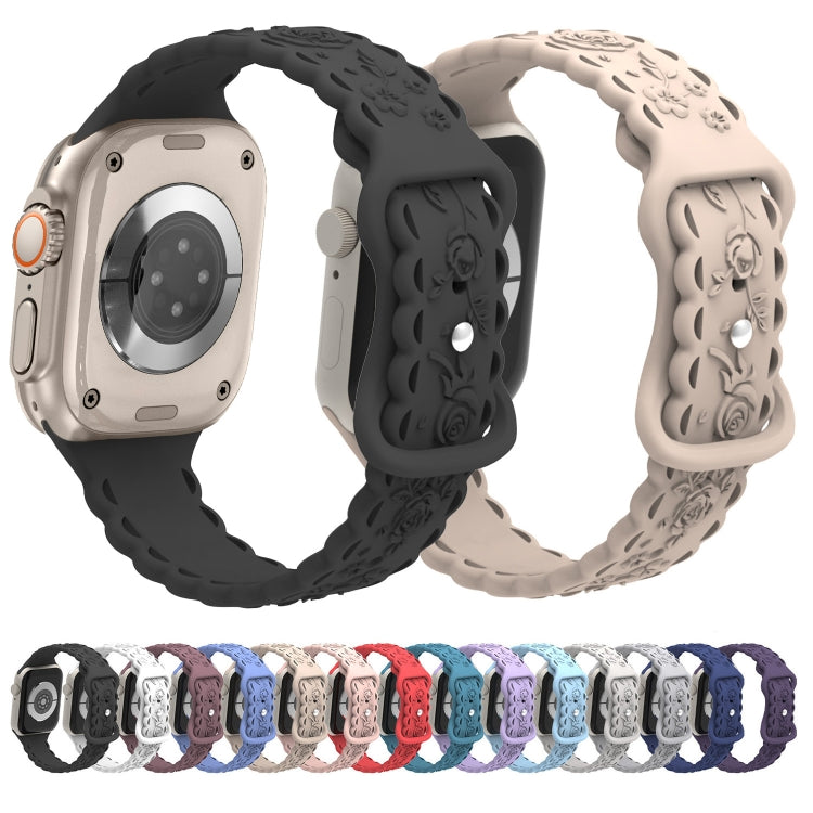 For Apple Watch SE 2023 44mm Lace 3D Rose Embossed Silicone Watch Band(Black) - Watch Bands by PMc TechLife | Online Shopping South Africa | PMc TechLife | Buy Now Pay Later Mobicred