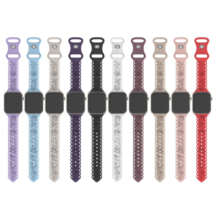 For Apple Watch SE 2023 44mm Lace 3D Rose Embossed Silicone Watch Band(Black) - Watch Bands by PMc TechLife | Online Shopping South Africa | PMc TechLife | Buy Now Pay Later Mobicred