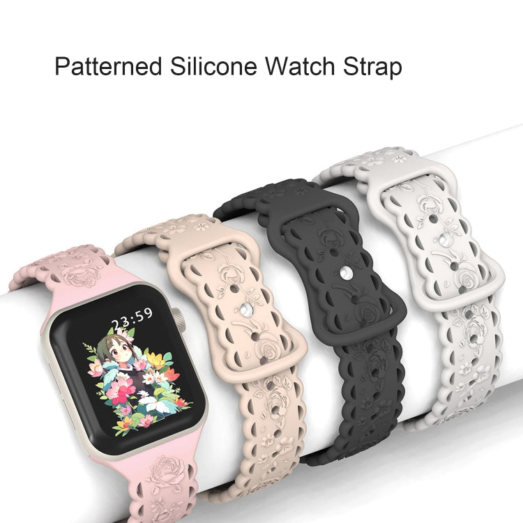 For Apple Watch SE 2023 44mm Lace 3D Rose Embossed Silicone Watch Band(Black) - Watch Bands by PMc TechLife | Online Shopping South Africa | PMc TechLife | Buy Now Pay Later Mobicred