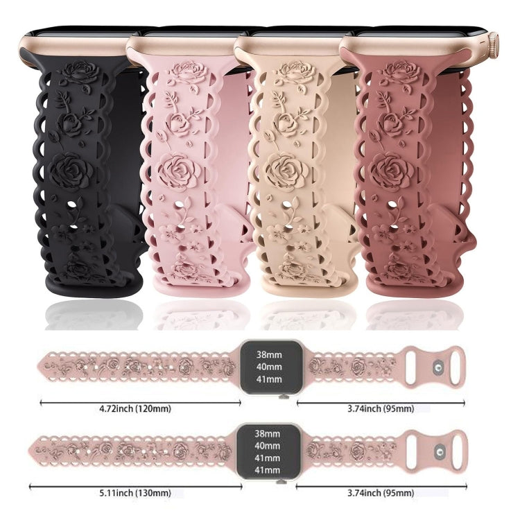 For Apple Watch SE 2023 44mm Lace 3D Rose Embossed Silicone Watch Band(Black) - Watch Bands by PMc TechLife | Online Shopping South Africa | PMc TechLife | Buy Now Pay Later Mobicred