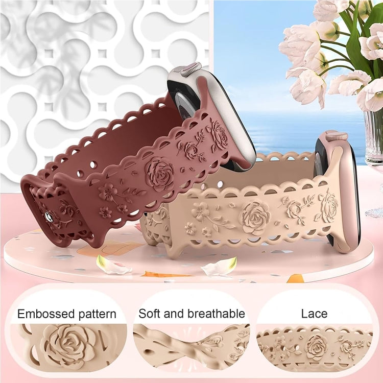 For Apple Watch SE 2023 44mm Lace 3D Rose Embossed Silicone Watch Band(Black) - Watch Bands by PMc TechLife | Online Shopping South Africa | PMc TechLife | Buy Now Pay Later Mobicred