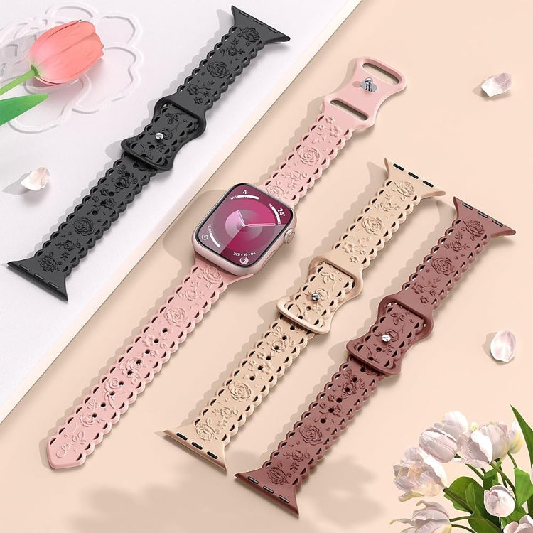 For Apple Watch SE 2023 44mm Lace 3D Rose Embossed Silicone Watch Band(Black) - Watch Bands by PMc TechLife | Online Shopping South Africa | PMc TechLife | Buy Now Pay Later Mobicred