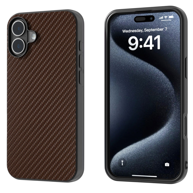 For iPhone 16 Carbon Fiber Texture Protective Phone Case(Dark Brown) - iPhone 16 Cases by PMC TechLife | Online Shopping South Africa | PMC TechLife | Buy Now Pay Later Mobicred