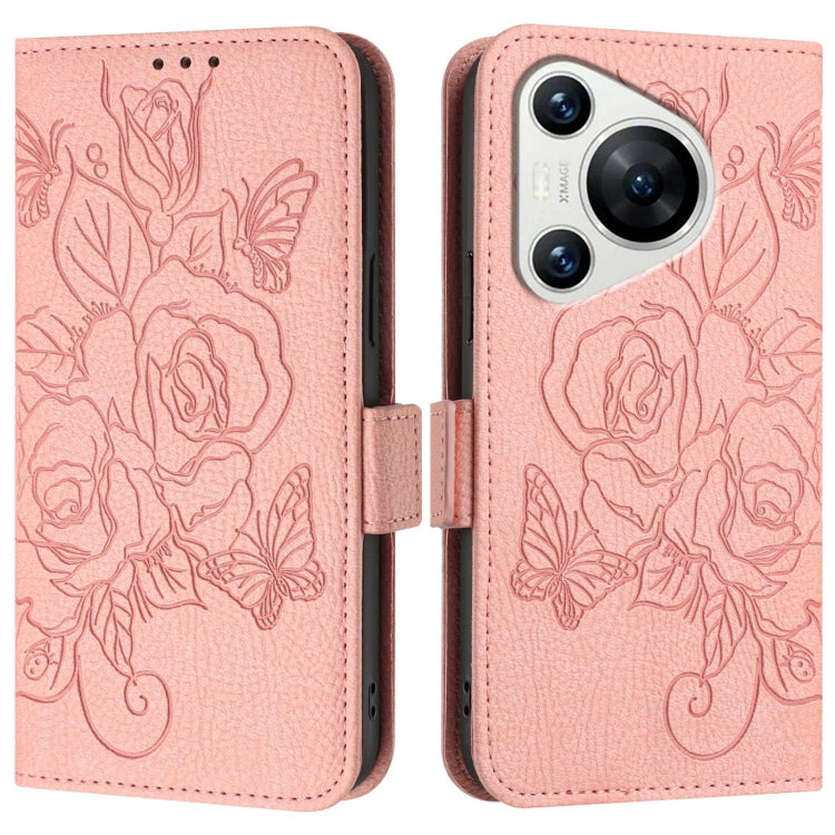 For Huawei Pura 70 Embossed Rose RFID Anti-theft Leather Phone Case(Pink) - Huawei Cases by PMC Jewellery | Online Shopping South Africa | PMC Jewellery | Buy Now Pay Later Mobicred